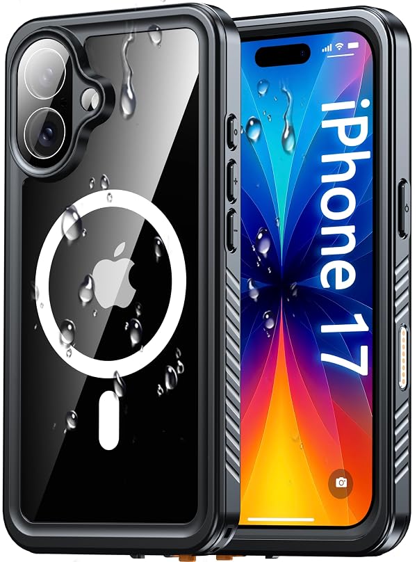 Oterkin Waterproof Case for iPhone 17 Case Compatible with MagSafe, Full Body Rugged iPhone 17 Phone Case with Built-in HD Screen & Lens Protector [15FT Military] iPhone 17 6.3'' 2025 Case (Black) by Oterkin - Used condition - US$7.93