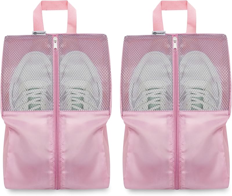 Shoe Bags For Travel, Used As For Storage or Shoe Travel Bag, Featuring Waterproof Nylon Sneaker Bag. (Light Pink, 2 Pack, Medium)