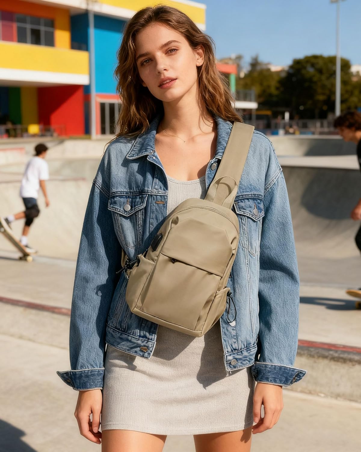 SEAFEW Brown Sling Crossbody Bag for Men Women, Tactical Backpack Shoulder Daypack Mini Anti-Theft Cross Body Motorcycle Chest Bags, Small One Strap Fanny Back Pack for Casual Travel Hiking Sport Gym