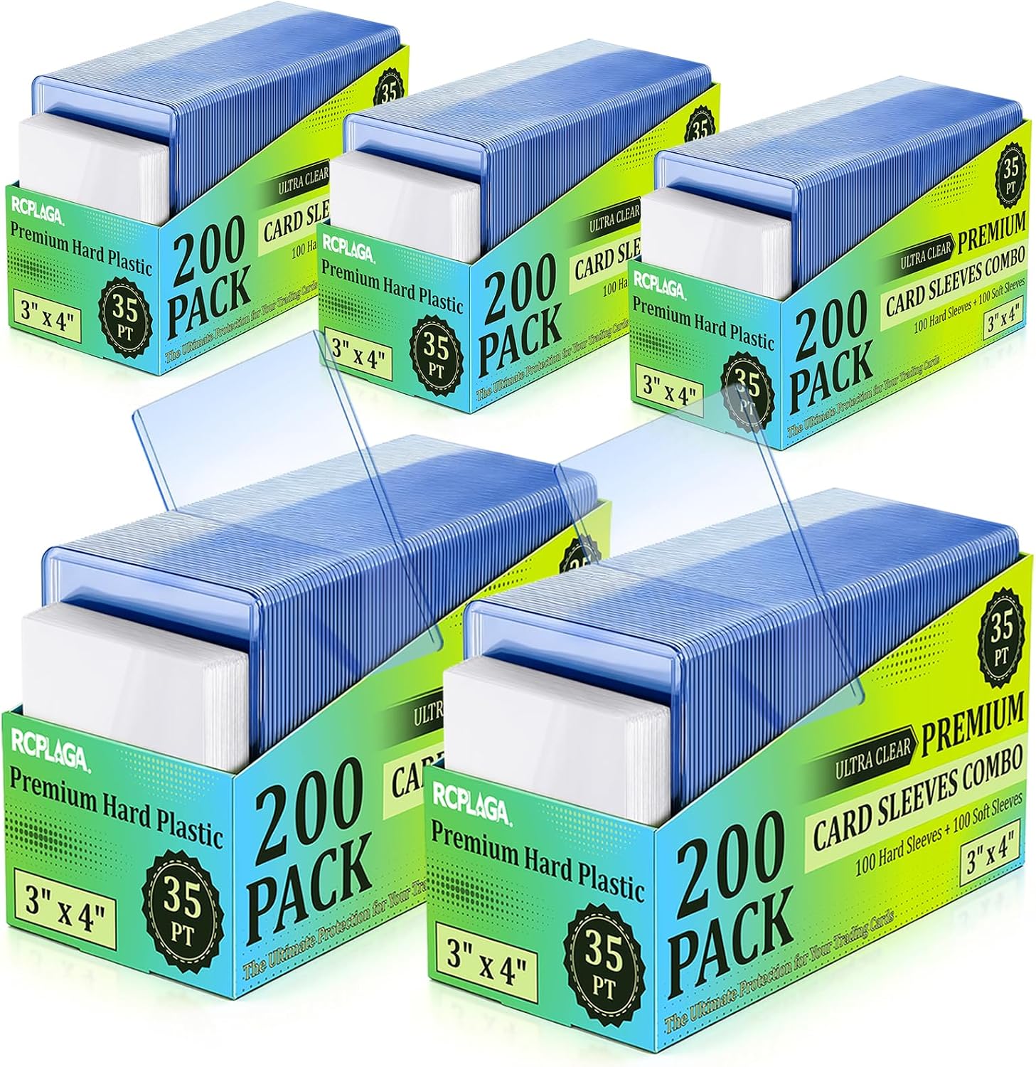 1000 Pack Card Sleeves Hard Plastic 3″x4″ Baseball Cards Protectors | Premium Sports Cards Protector 35pt Top Cases Loads for Trading Sports Baseball Football Game Cards (500 Hard + 500 Soft)