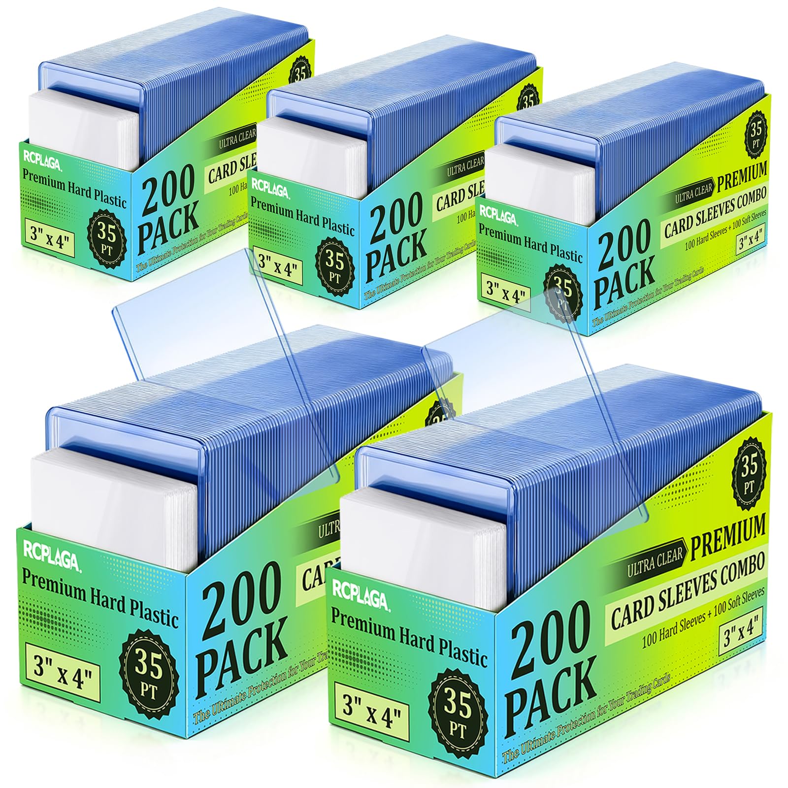 1000 Stück Kartenhüllen aus Hartplastik, RCPLAGA Starre Baseball-Kartenhalter, 3 x 4 Premium-Sportkartenschutz, 35pt Tophüllen für Sammelspielkarten (500 starr + 500 transparent)