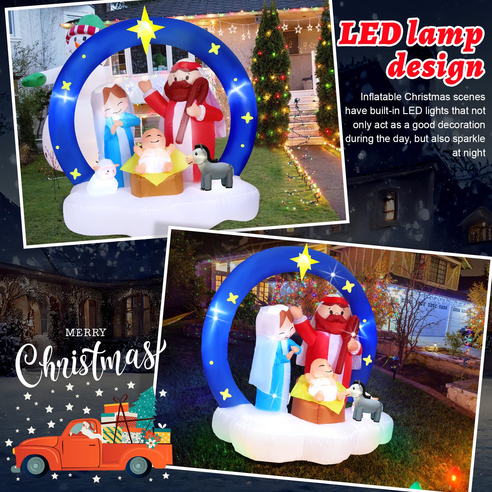 Presepe Gonfiabile Gigante 7,6 Piedi Con Luci LED Per Esterno - Decorazione Natalizia Con Maria, Giuseppe E Gesù