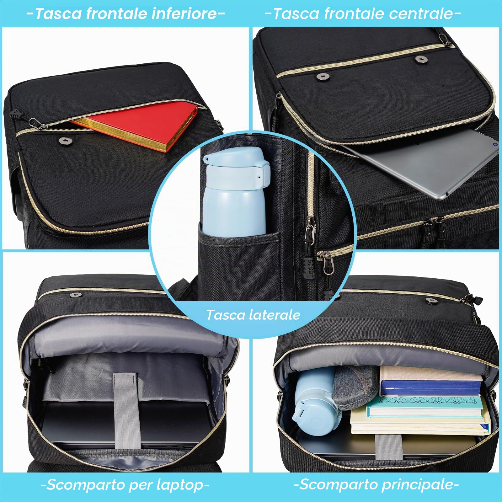 Ronyes Zaino universitario unisex per computer portatile fino a 15,6 pollici, zaino casual impermeabile per la scuola