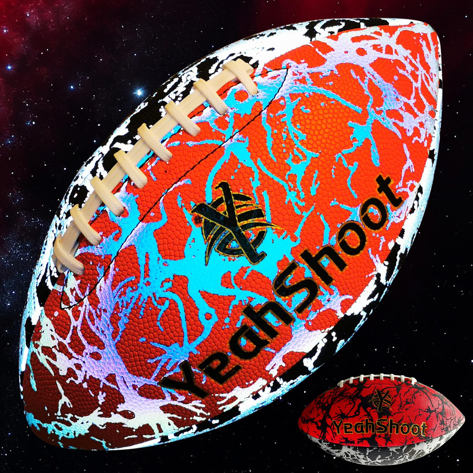 Holografischer reflektierender Fußball, Größe 9, leuchtet im Dunkeln, hochwertiger American Football mit atemberaubendem leuchtenden Rugby-Griff, für Sportfans