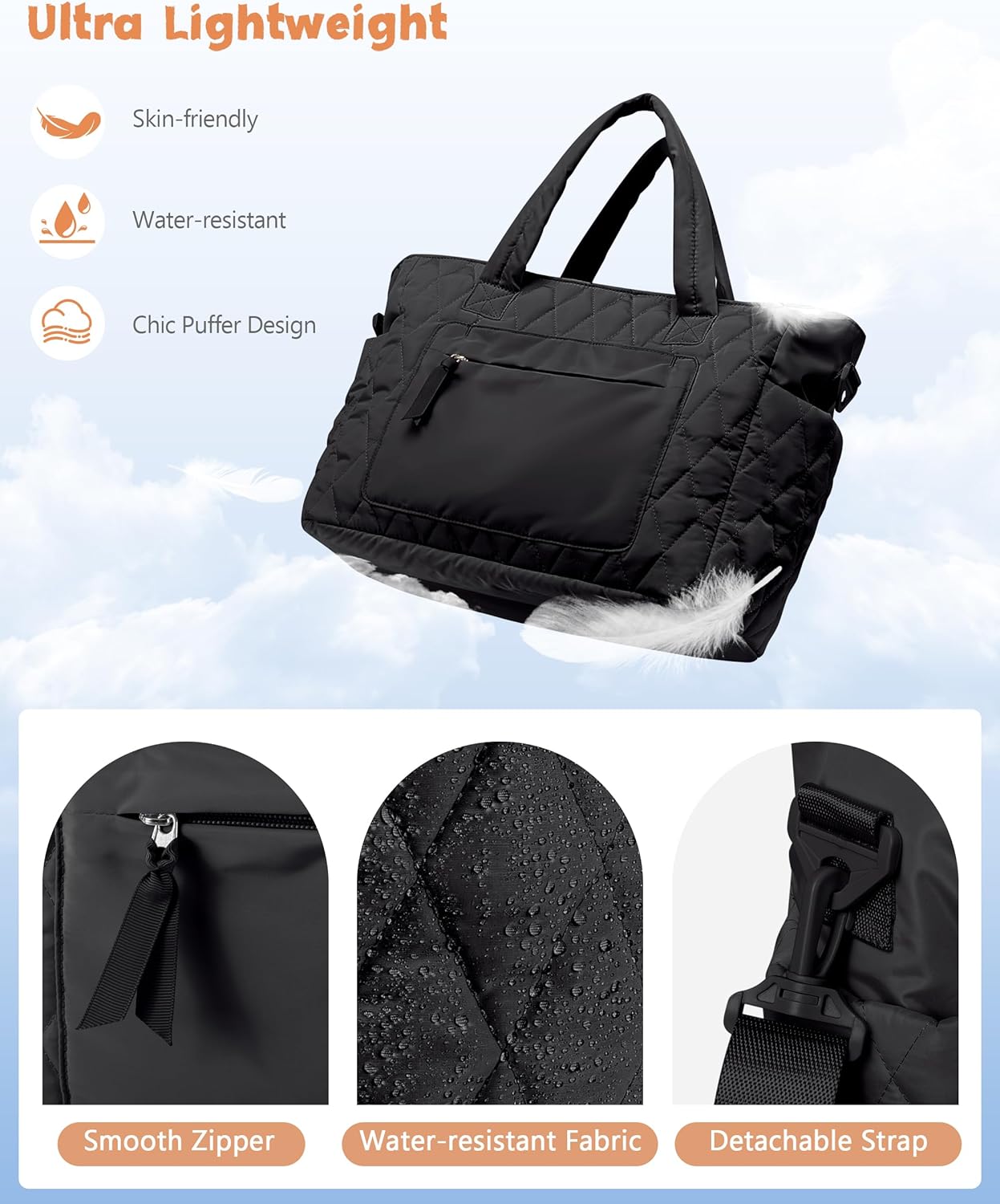 Tote Bag for Women - Puffer Work Tote with Laptop Compartment, Quilted College Shoulder Bag with Zipper for Work - Image 6