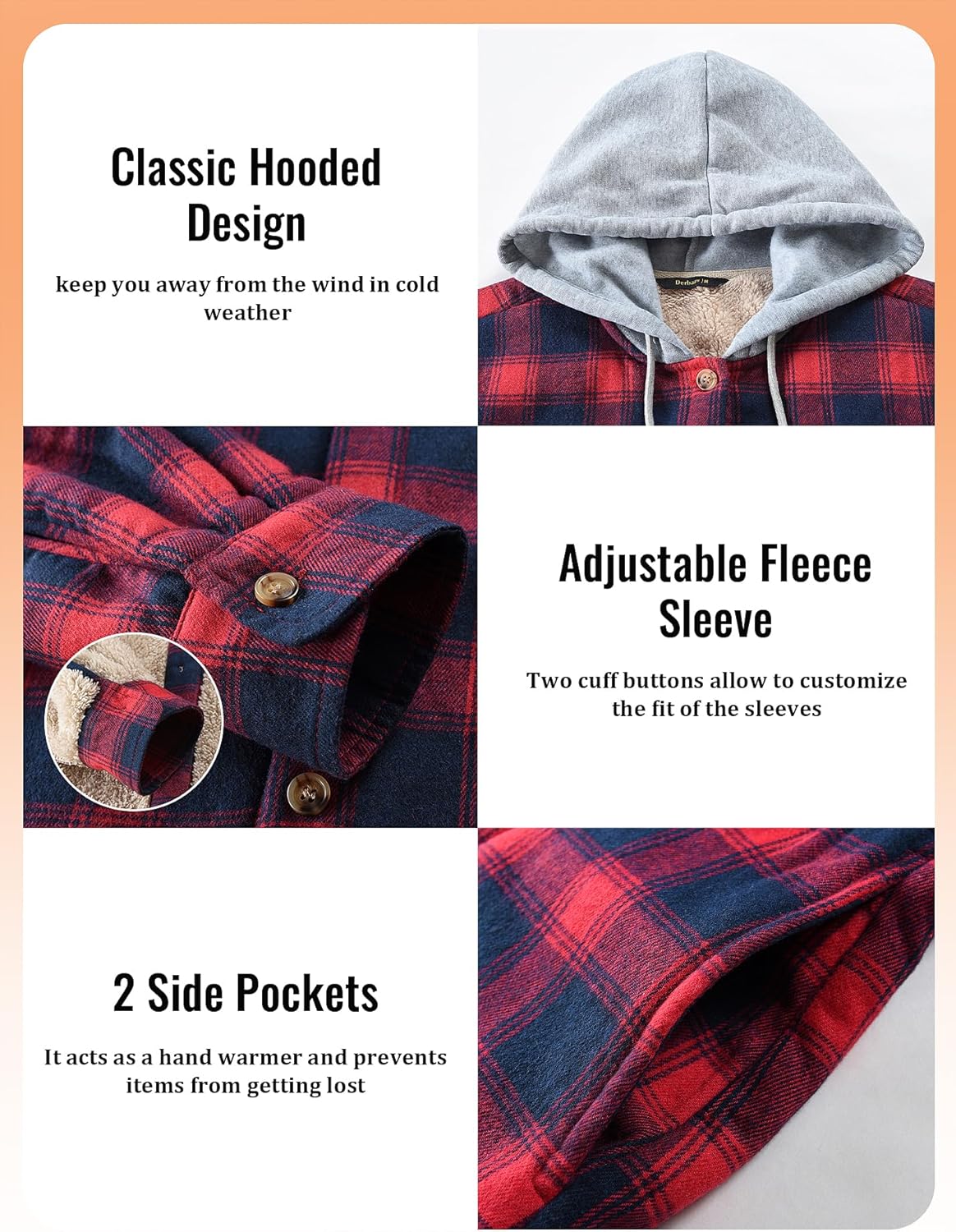Women's Sherpa Lined Flannel Shirt Jacket Cotton Plaid Fleece Button Down Jackets with Hood for Women - Image 6