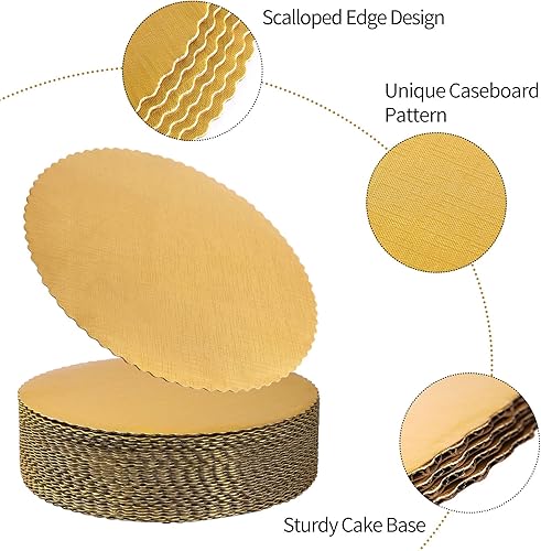 Miniatura 3 de YunKo Tableros dorados para tartas redondos de 12 pulgadas, cartón desechable, suministros de decoración para mesa de postre, paquete de 25