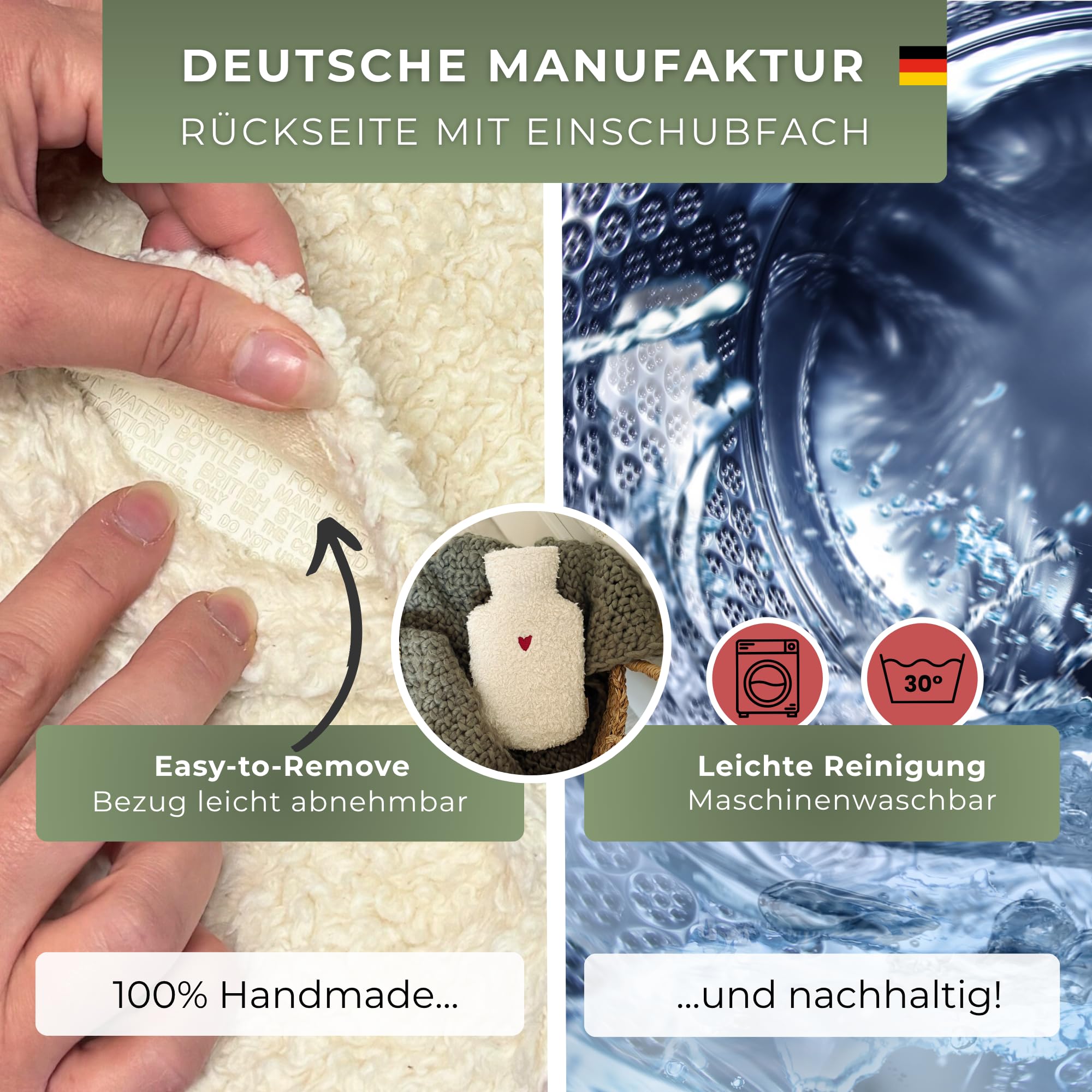 kontor28 - kuschelige TEDDY Wärmflasche mit Bezug aus super weicher 100% Bio-Baumwolle, handgefertigt Made in Germany, auslaufsicher, geruchlos und schmerzlindernd für Kinder/Erwachsene - 0,8 Liter