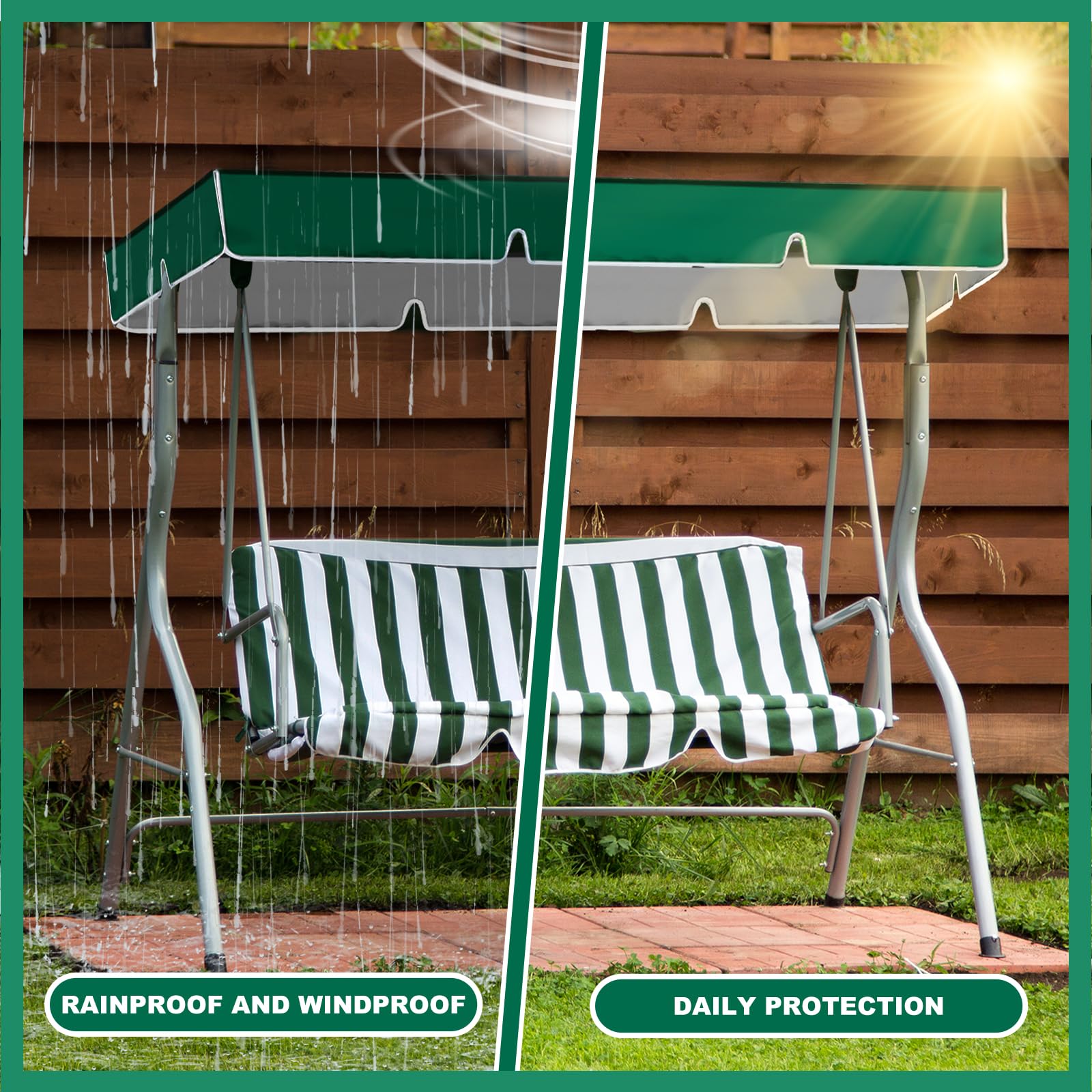 Telo di ricambio per dondolo Hollywood, 3 posti, 210 x 145 cm, 420D, impermeabile, universale, per altalena da giardino, copertura di ricambio (verde)