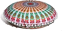 Vista 12 de CRAFT KALA Funda de almohada bohemia redonda grande de 32 pulgadas, funda de puf bohemia con mandala, funda de almohada de meditación, funda