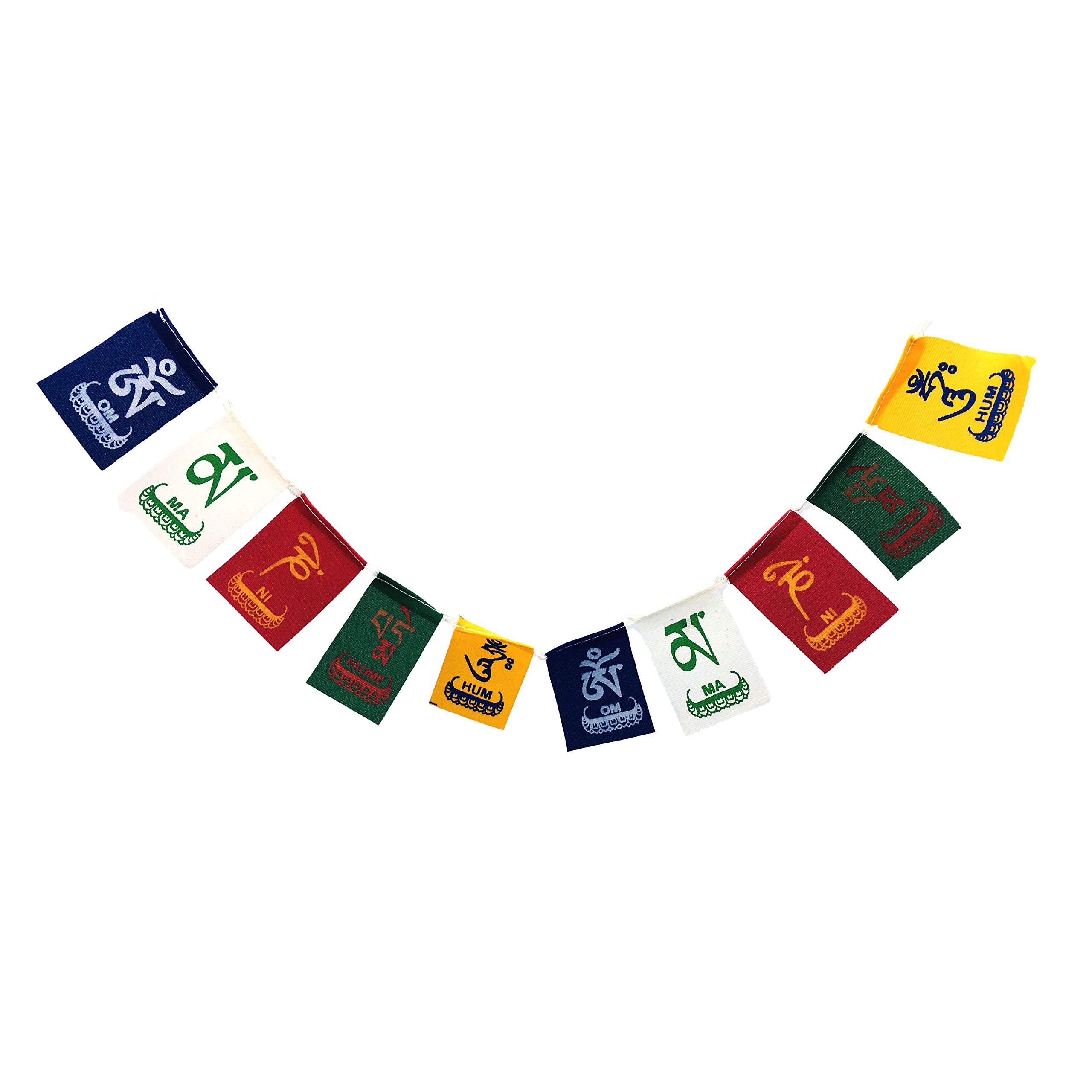 Buddhist Tibet Prayers Flag Om Mani Padme Hum (Small) (10 Leaves) (Velvet) (Multicolor)(4cmx7cmx70cm) Pack of 1-image-14