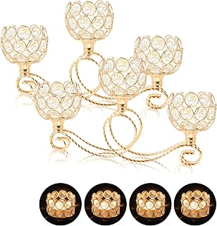 Gold 2 Pcs-3Arm Metal Crystal Tea Light Candle Holder, Elegant Wedding Table Centerpiece Candle Holder, Christmas Wishing Crystal Bowl Candle Holder Suitable for Wedding Party Living Room Decoration