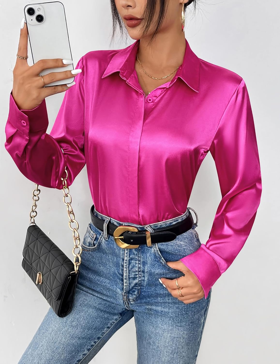 Zeagoo Satin Blouses for Women Casual Long Sleeve Button Down Silk Shirts Dressy Business Work Tunic Top - Image 2