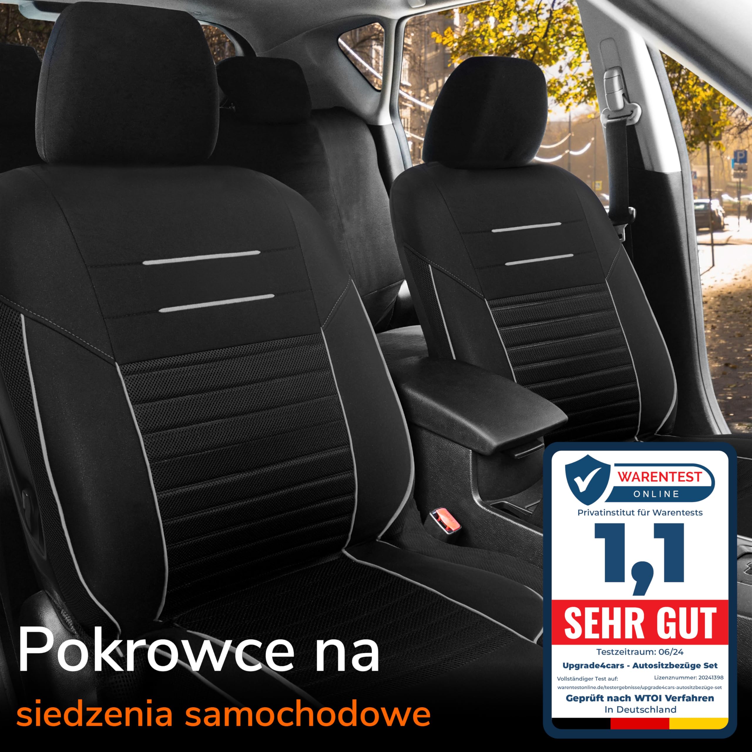 Upgrade4cars Pokrowce na siedzenia samochodowe, na przednie siedzenia, czarno-białe, zestaw pokrowców na fotel kierowcy i pasażera