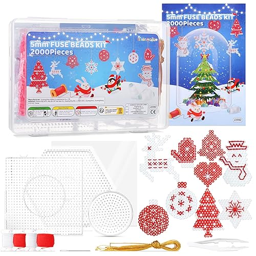 Yinsun Juego de 2000 cuentas de fusible, adornos colgantes de Navidad, cuentas de fusión de 0.197in con tableros de clavijas, alambre de papel de