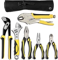 DOWELL 6-Piece Pliers Set: Groove Joint, Locking, Adjustable Wrench, Needle Nose, Diagonal Cutting - Forged Steel Tool Kit with Pouch