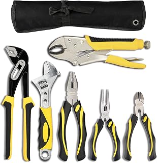 DOWELL 6-Piece Pliers Set: Groove Joint, Locking, Adjustable Wrench, Needle Nose, Diagonal Cutting - Forged Steel Tool Kit with Pouch