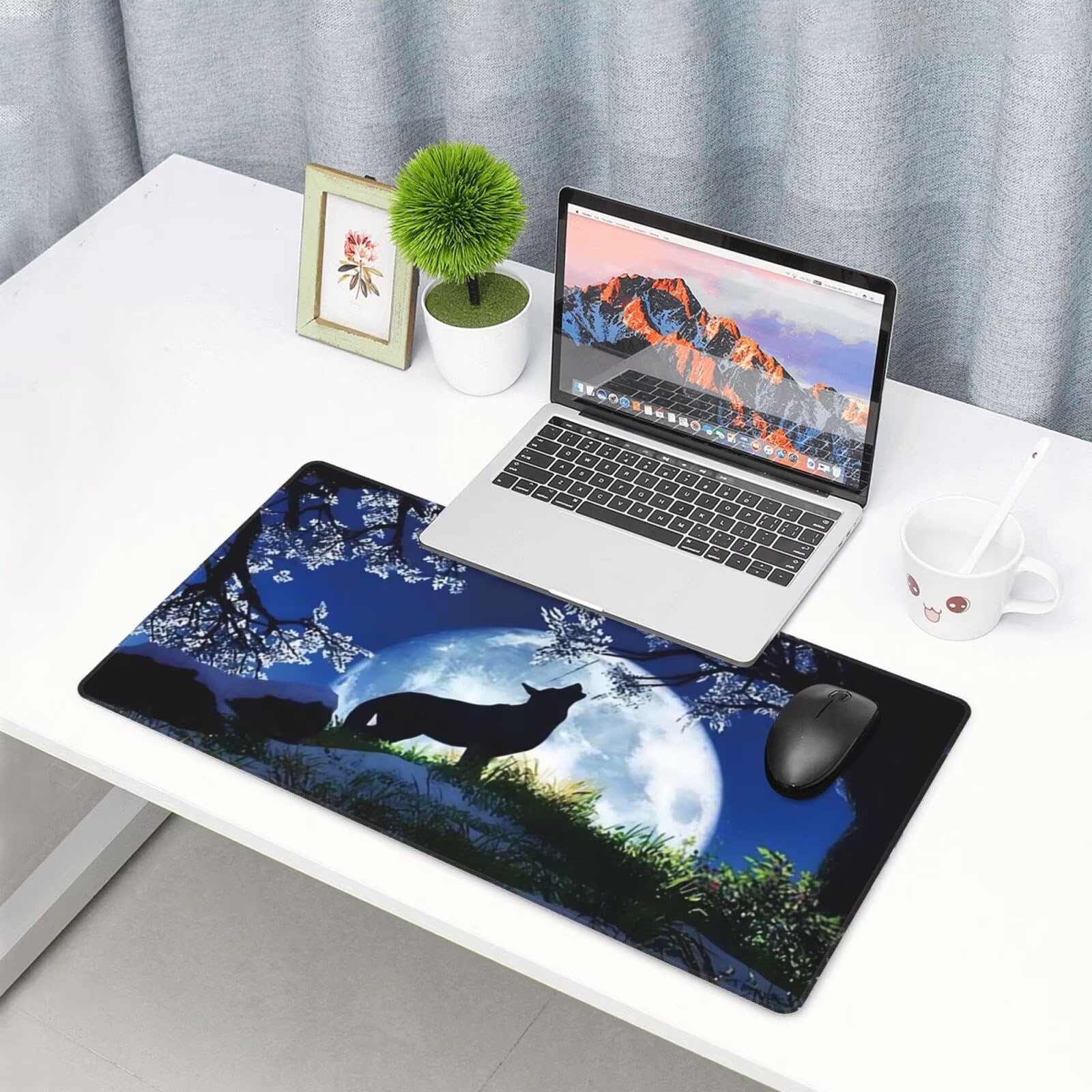 Gamingowa podkładka pod mysz XXL 1200 x 600 mm, wilk podkładka pod mysz ze zwierzętami, duża, 120 x 60 cm, rozszerzona podkładka na biurko, akcesoria gamingowe z przyszytymi krawędziami dla poprawy