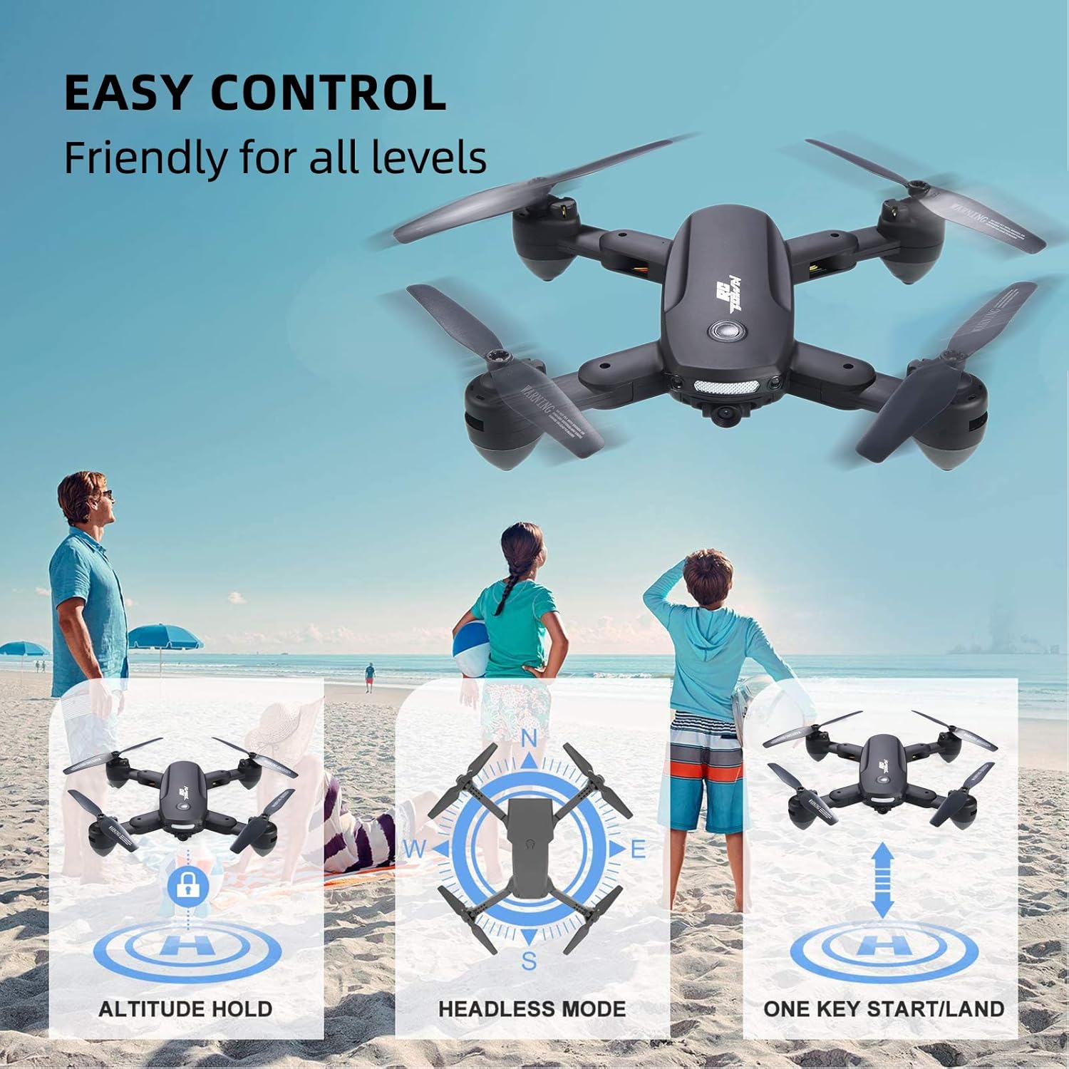 Foldable Drone with 720P Camera, WiFi FPV, Altitude Hold, Gesture Photography - App Controlled RC Quadcopter for Adults (2 Batteries)