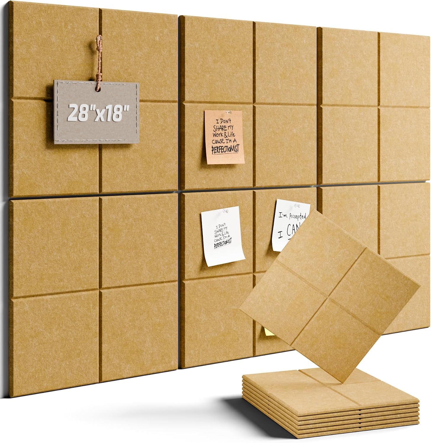 Fluxynara 28" X 18" Felt Bulletin Board Tiles, 4-Compartment, Longan Tan