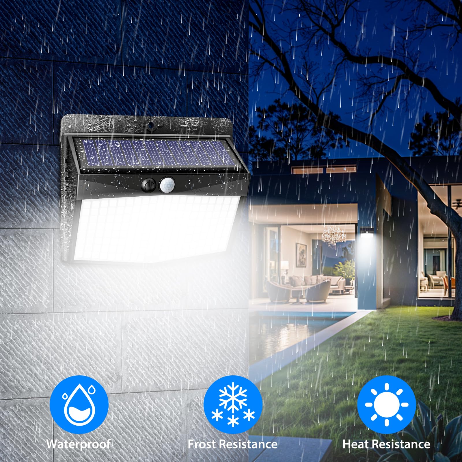 Peasur Lampe Solaire Exterieur Detecteur de Mouvement Lot de 4, LED Lumiere Extérieur avec Détecteur, 3 Modes/etanche Spot Solaire, Eclairage Extérieure pour Jardin Murale Garage, Blanc Froid - 4