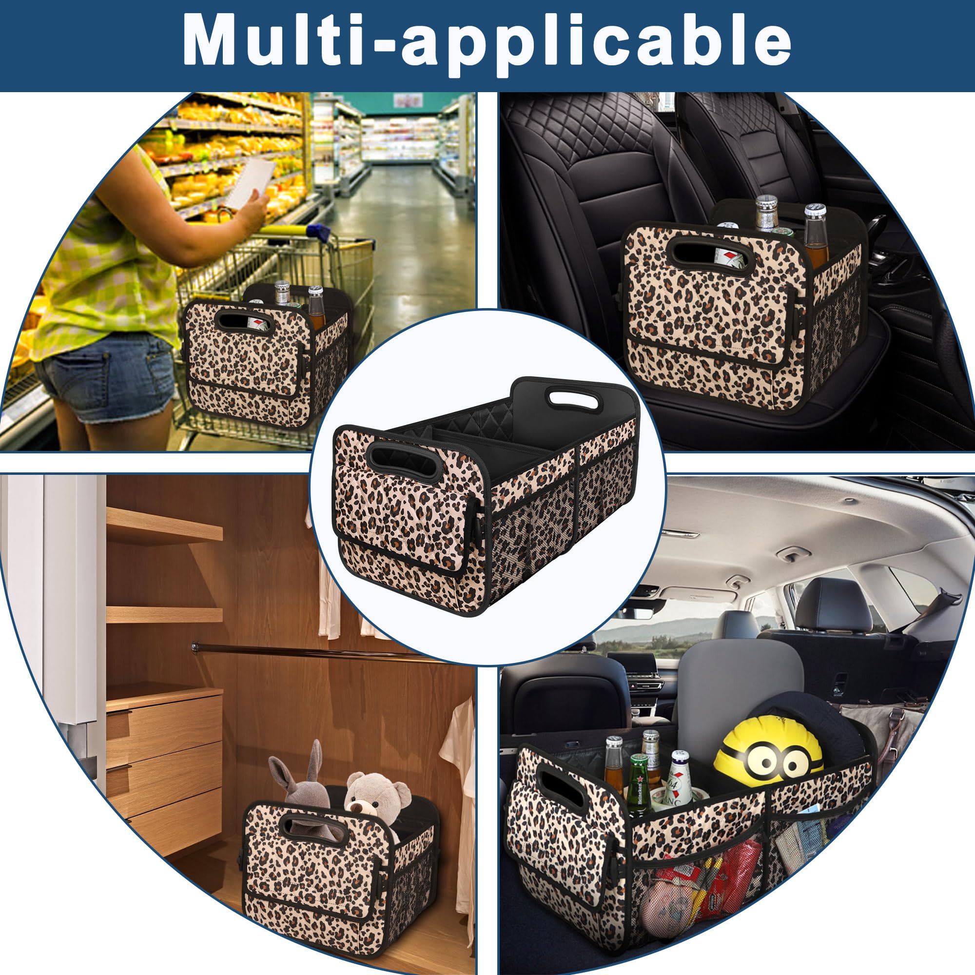 Deosk Car Trunk Organzier for suv,Car Organziers and Storage with 6 Big Pocket for Women/Men 50L Waterproof Polyester Trunk Organzier for Minivan/Truck(Medium,Leopard print)