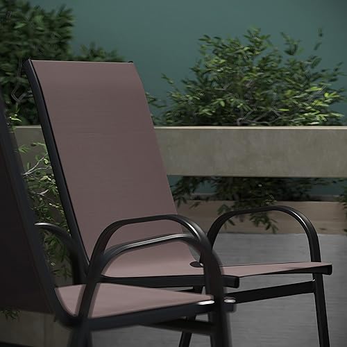 Miniatura 4 de EMMA + OLIVER Alsek Taburetes de bar para patio, marcos de acero con recubrimiento en polvo, asientos de textileno marrón, circulación de aire