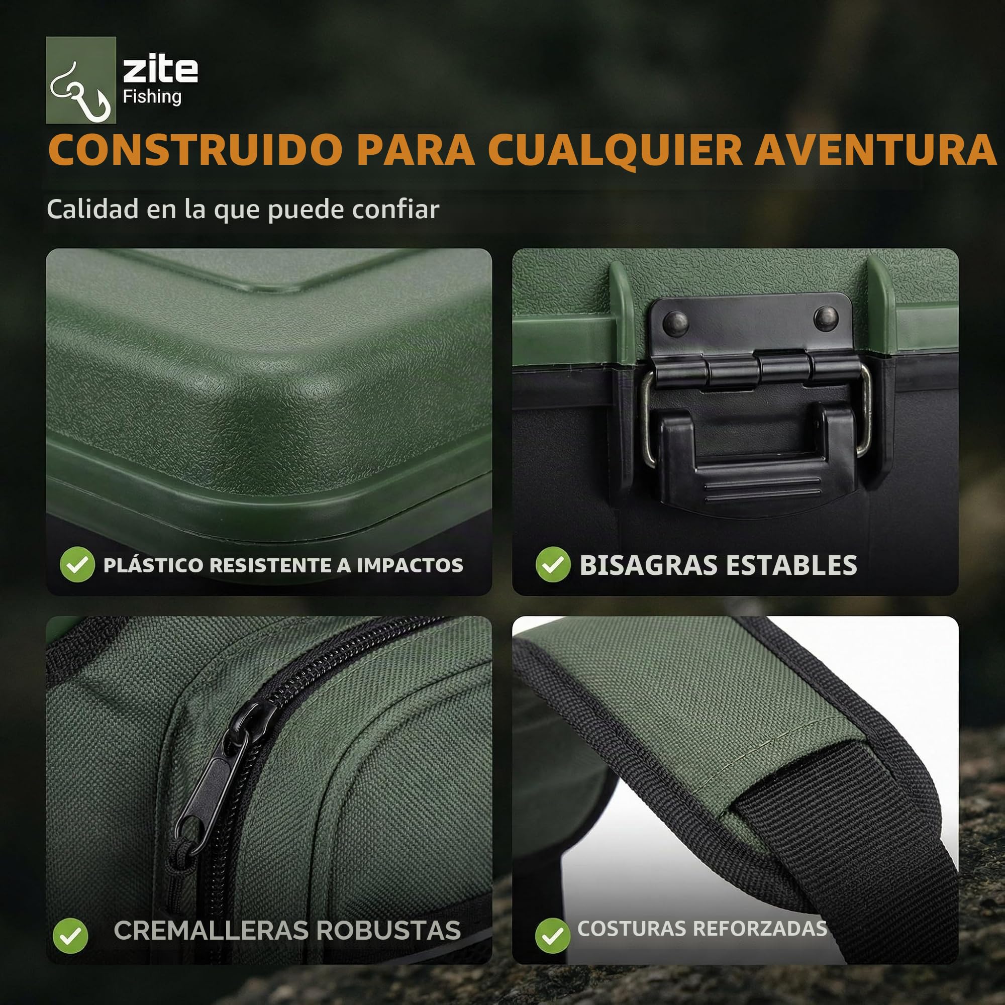 Zite Fishing Mochila Multifuncional con Asiento - Incluye 4 Cajas de plástico en la Tapa - Ideal para Guardar Accesorios de Pesca