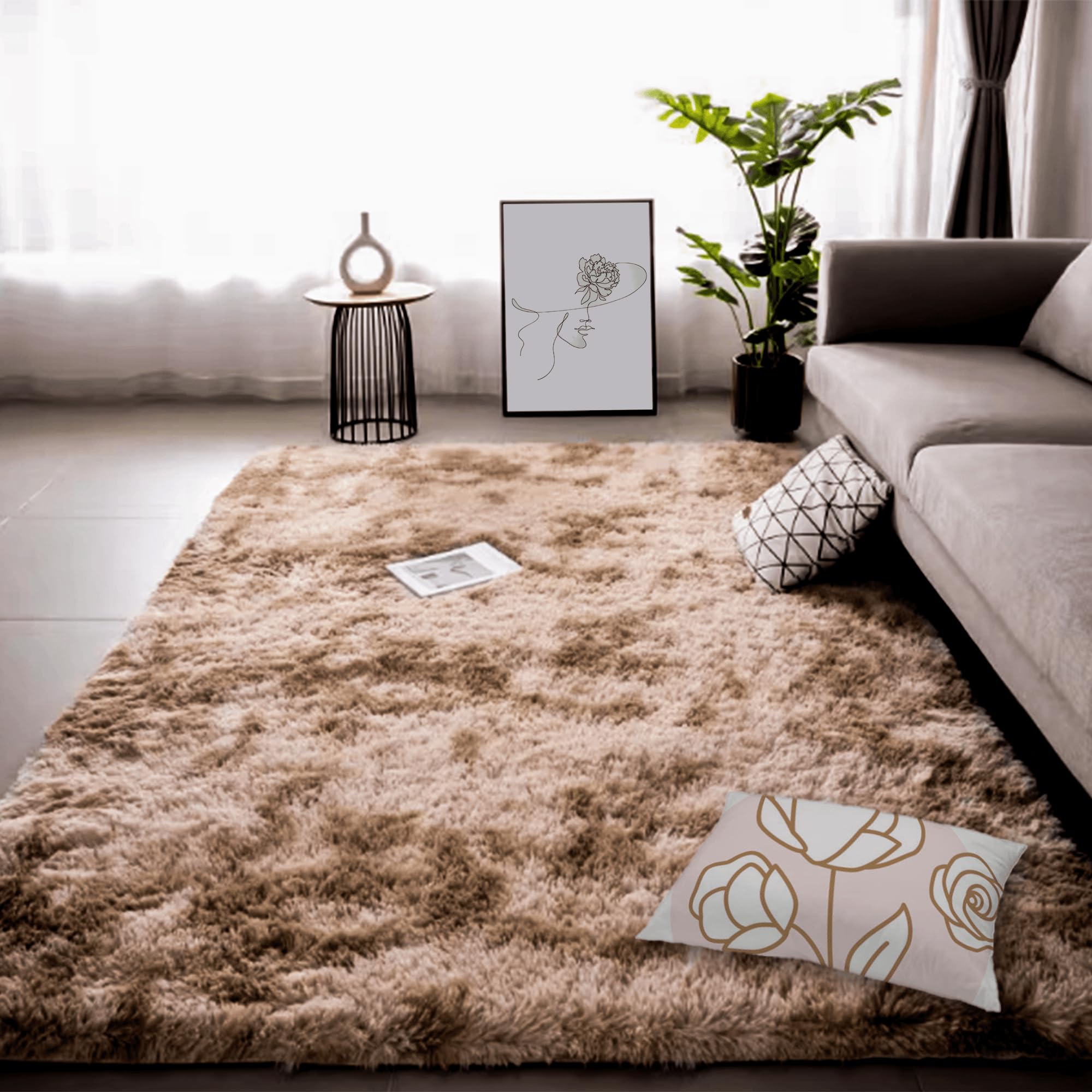 Tapis marron antidérapant pour chambre à coucher 200x360