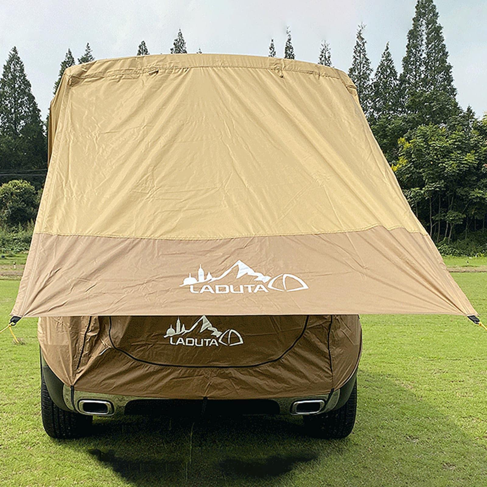 Sun Shelter SUV Trunk Tent Car Rear Canopy Hiking Picnic Awning Brown-image-34