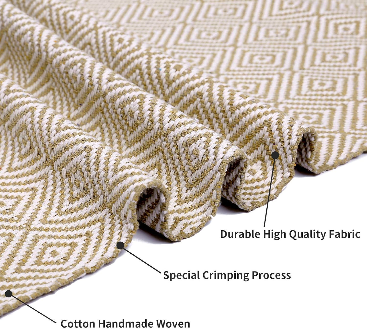 HEBE Extra Long Cotton Area Rug Runner 2'x6' Reversible Hand Woven Cotton Throw Rug Floor Mat Carpet Runner for Kitchen Bedroom Entryway Laundry Room, Beige