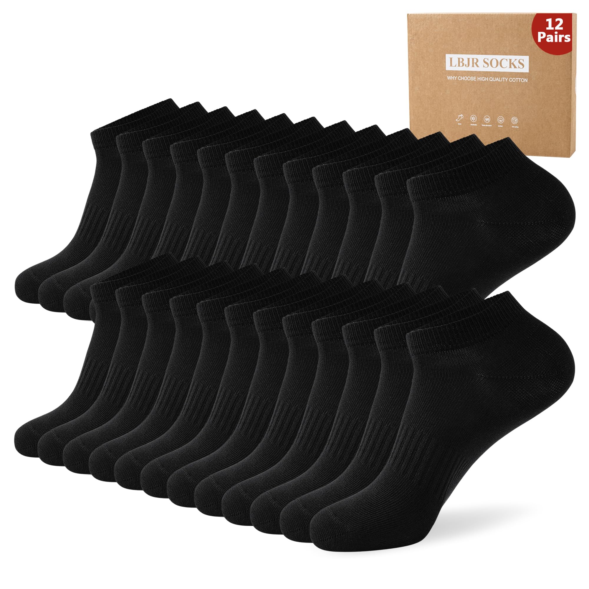 LBJR 12 Paires Sport Respirant Socquettes Chaussettes Basses Homme Femme Coton Courtes Chaussettes