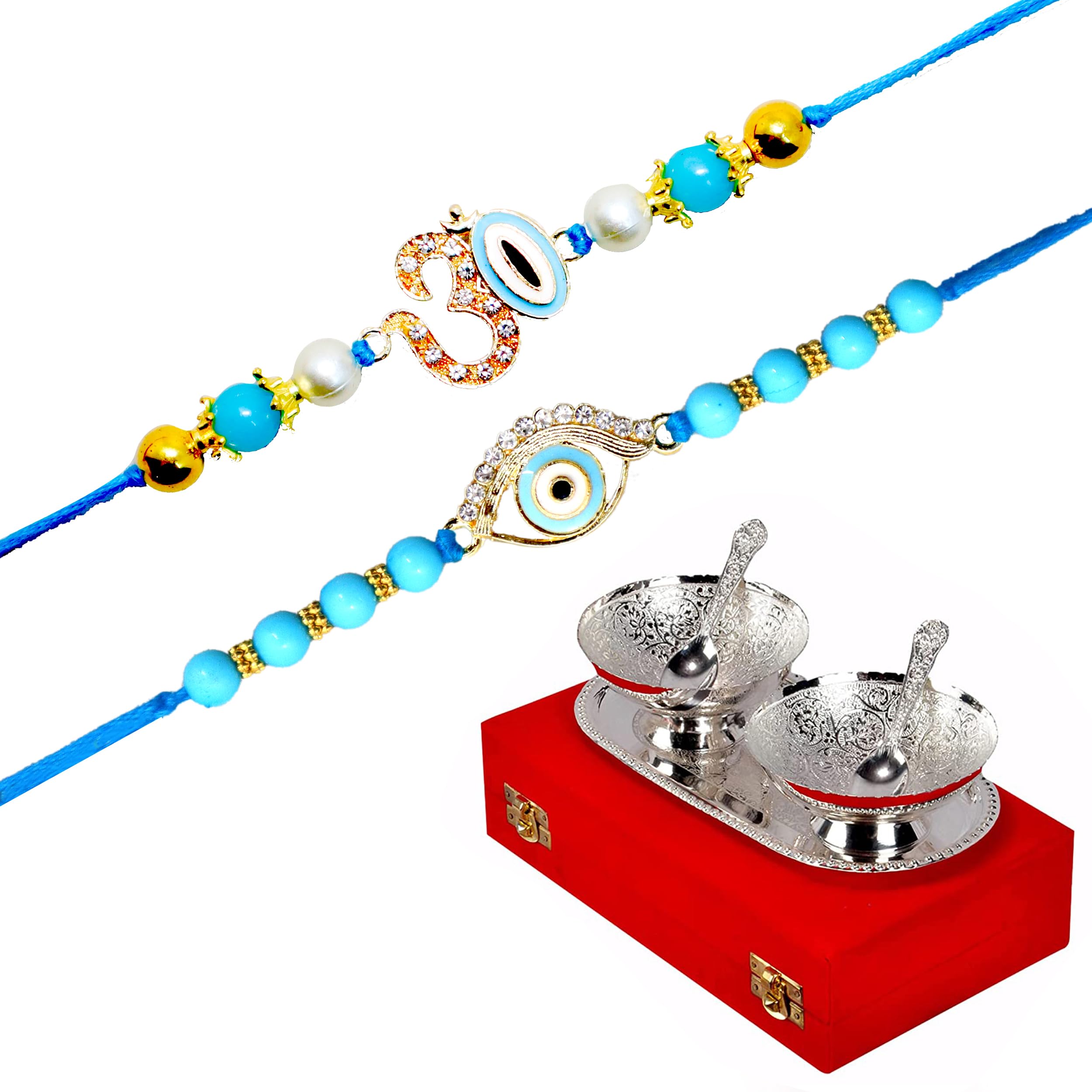 JAIPUR ACE Premium Rakhi Gift Brother | Evil Eye Rakhi For Brother With Gift Silver Plated Bowl Set | Rakhi for Bro, Brother, Bhaiya, Bhai (2 Rakhi With Double Bowl)-image-18