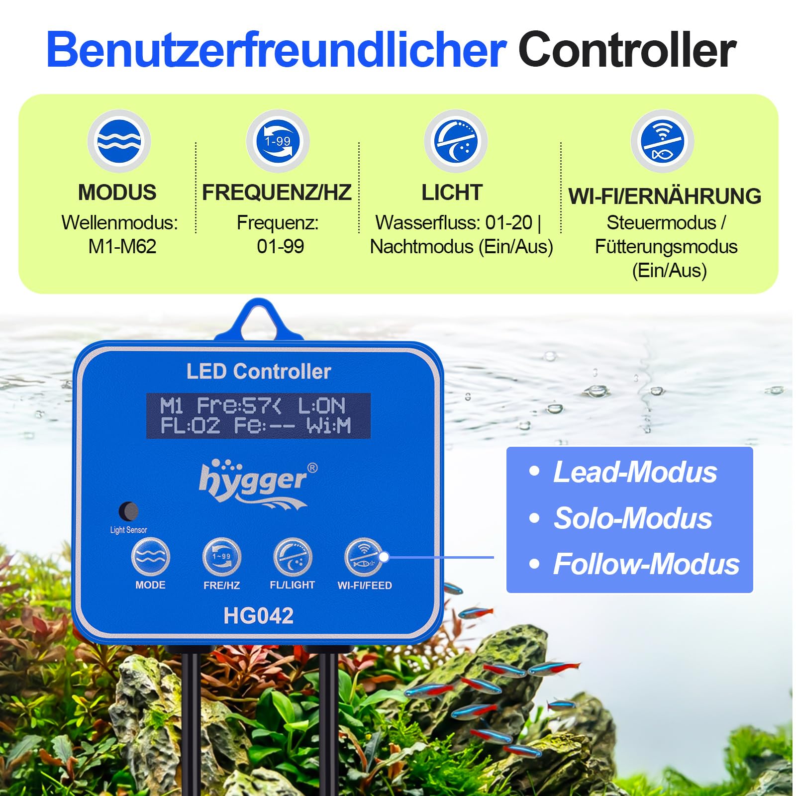 hygger 10W DC Aquarium Strömungspumpe Wavemaker 8000 L/H | Magnetische Wellenpumpe mit externem Controller, für 114-284L Süß und Meerwasser Aquarien
