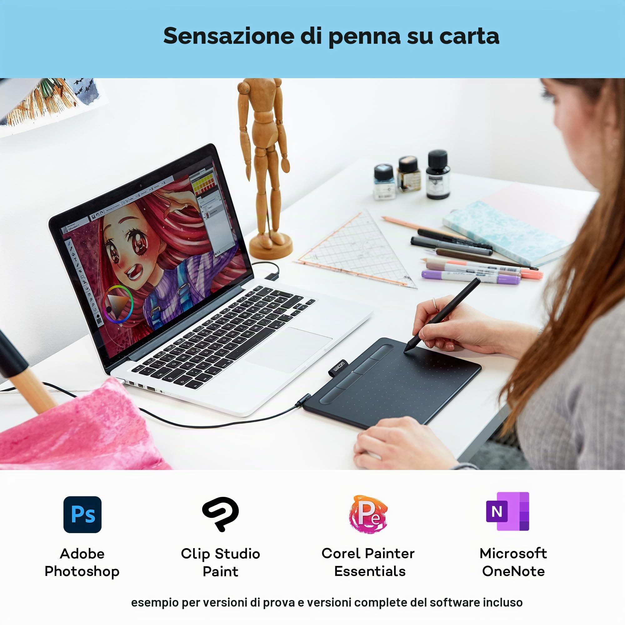 Wacom Intuos Small Tavoletta Grafica – Tablet con Penna per Disegno e Fotoritocco con Penna Sensibile alla Pressione, Nero – Ideale per Lavoro da Casa ed E-Learning