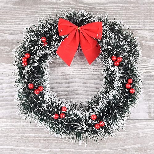 Miniatura 5 de FEPITO Guirnalda de pino de Navidad artificial de 39.4 ft39 pies, decoración de Navidad con 24 lazos de corona de Navidad rojos navideños, guirnalda