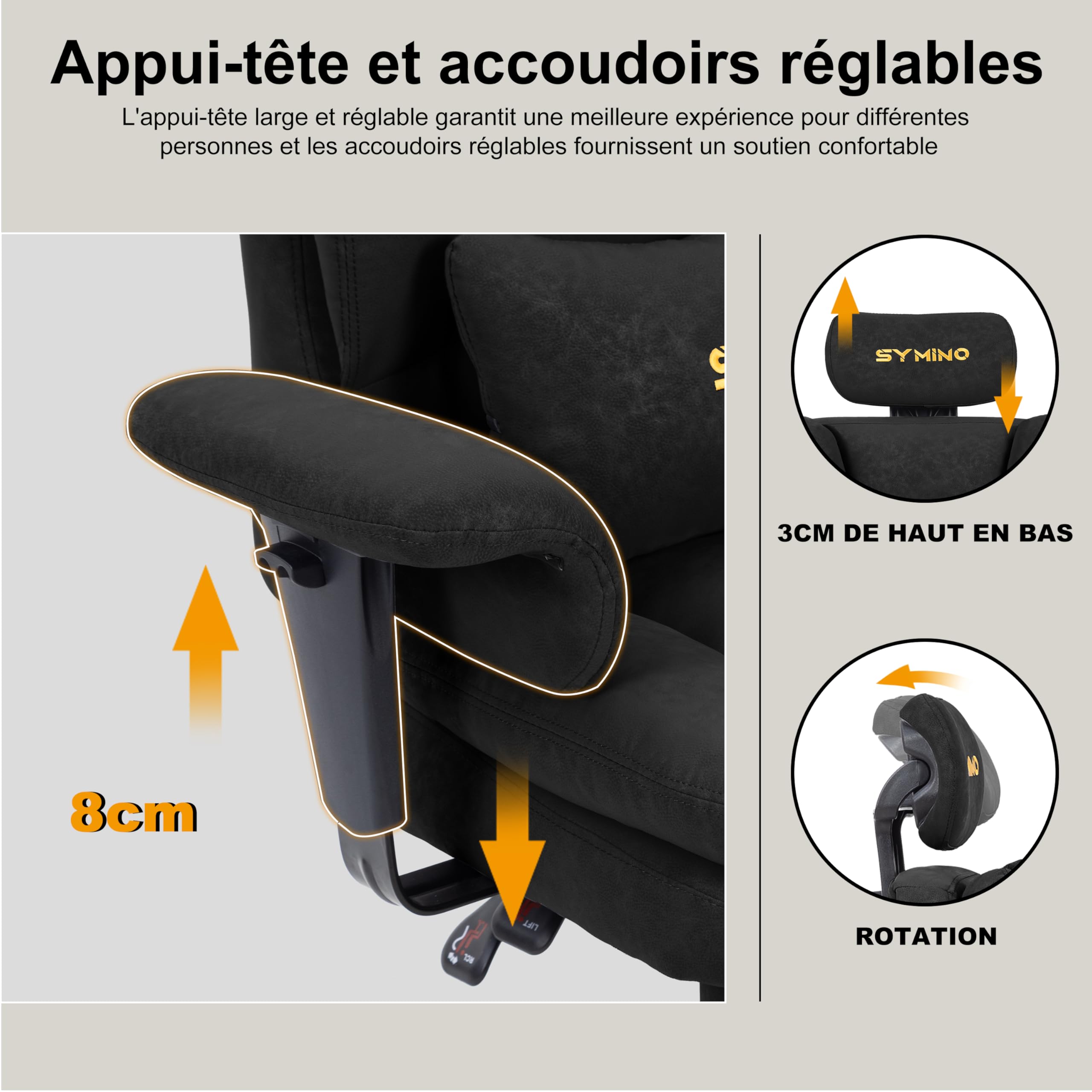 Symino Chaise Gaming Fauteuil Gaming Ergonomique - Chaise Bureau avec Repose-Pieds Réglable, PU en Cuir 130kg