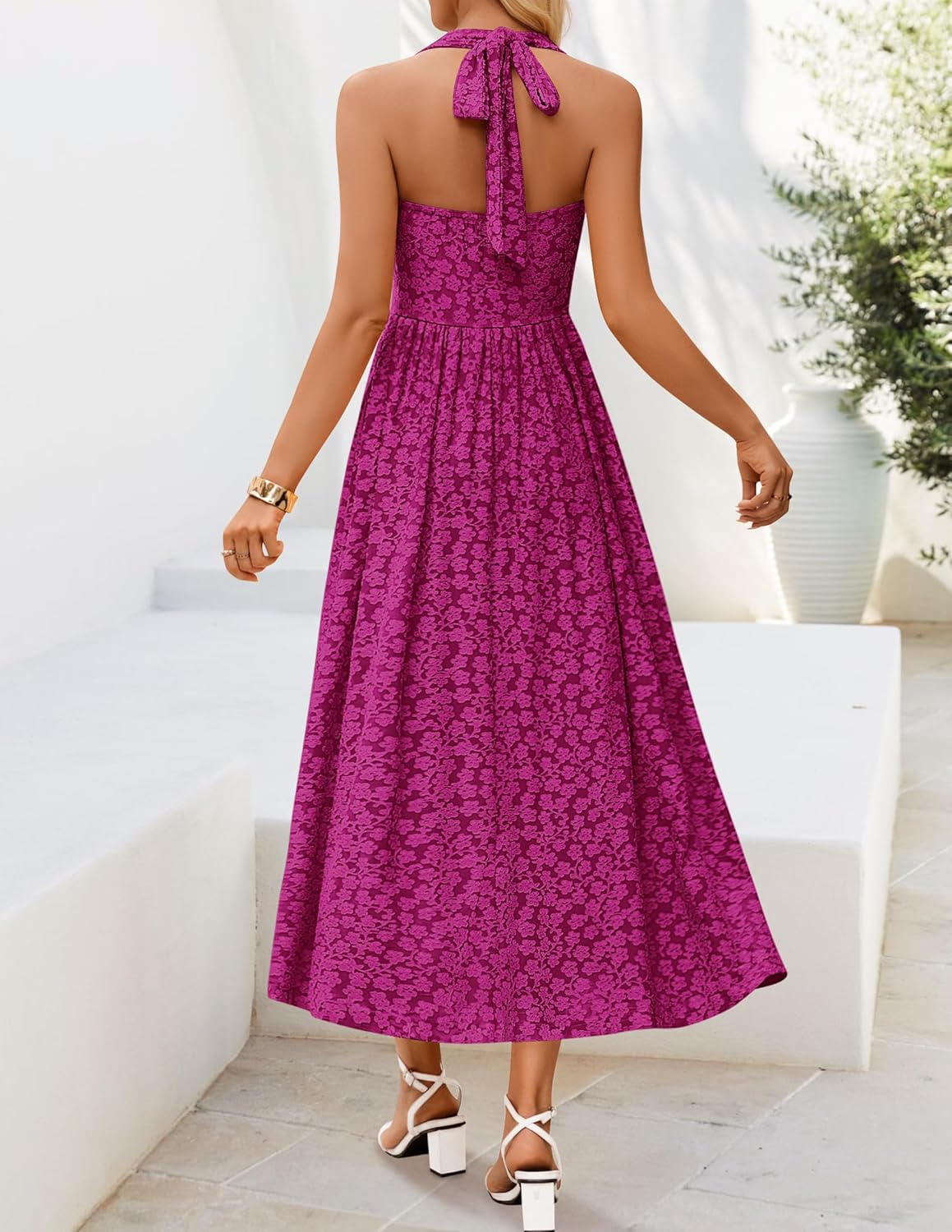 ZESICA Women's Summer Sleeveless Floral Maxi Dresses 2026 Halter Neck Flowy A Line Formal Cocktail Wedding Guest Long Dress