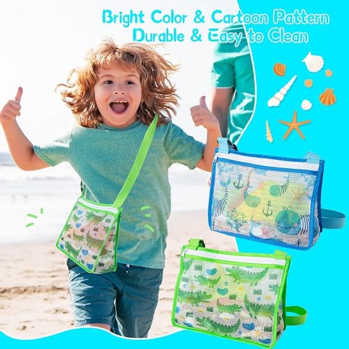 Miniatura 2 de MGZTTHW Bolsas de malla de conchas marinas, 2 bolsas de malla para juguetes de playa para niños, bolsas de recolección de conchas para recoger