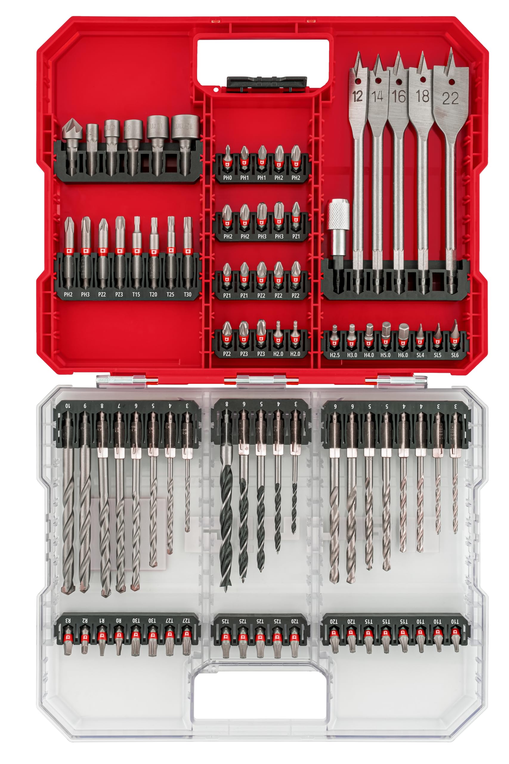 Original Einhell XL-CASE 95-piece bit and drill set (bits, various drill bits, quick-change bit holder, socket spanner, countersink, drill stop, pin spanner incl. storage box)