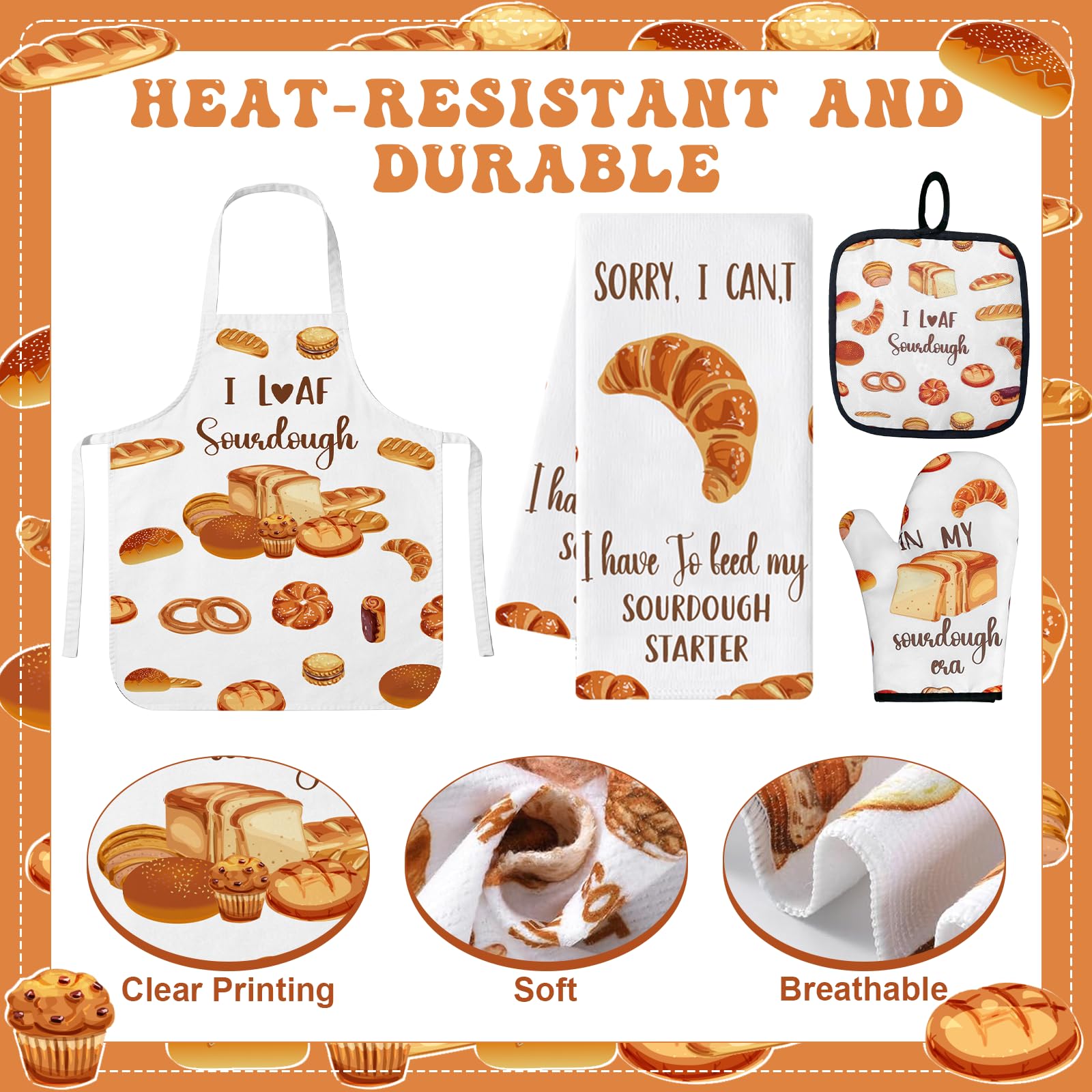 8 Pcs Mothers Day Sourdough Baking Gifts for Women Include Sourdough Bread Apron Towels Oven Mitt Pot Holder Aromatherapy Candle Socks Greeting Card for Bread Bakers Mom Sister Wife Aunt Lover