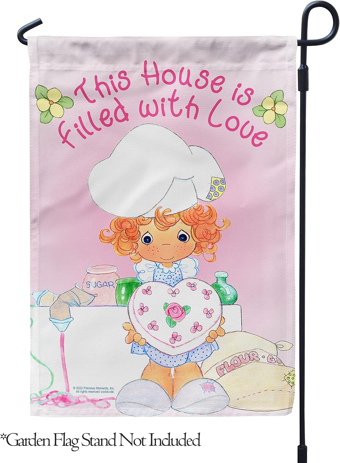 Flagology.com, Precious Moments House of Love – Garden Flag 12.5" x 18", Outdoor Flag, Exclusive Premium Fabric, Licensed Precious Moments, Valentine's Day