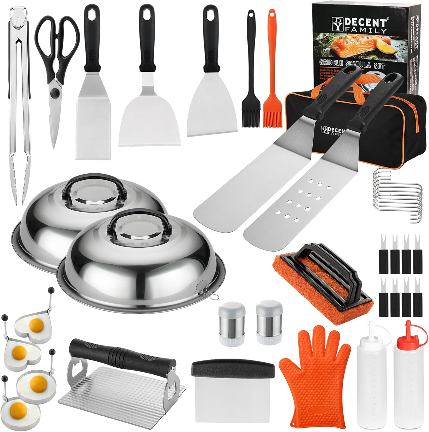 DY DECENT FAMILY 40PCS Griddle Accessories Kit, Flat Top Grill Accessories Set for Outdoor Barbecue. Griddle Accessories Set with Basting Cover, Spatula, Scraper, Burger Press, Tongs, Cleaning Kit