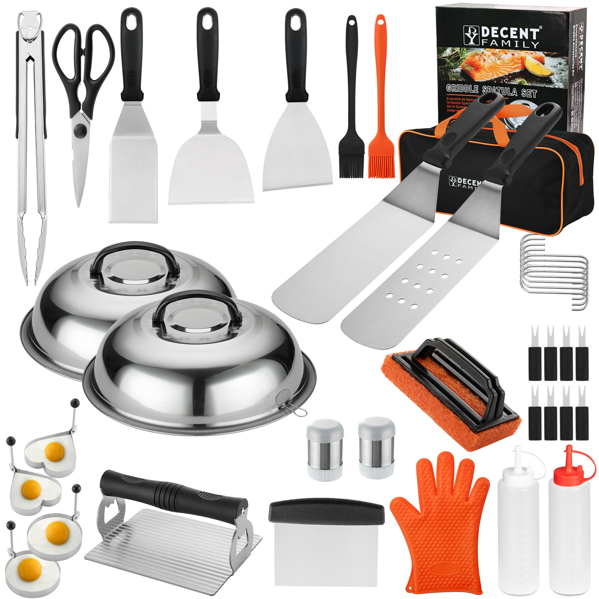 Kit de accesorios para plancha – Juego de 40 herramientas para parrilla de parte superior plana, juego de accesorios para plancha con cubierta de hilvanado, espátula, raspador, prensa