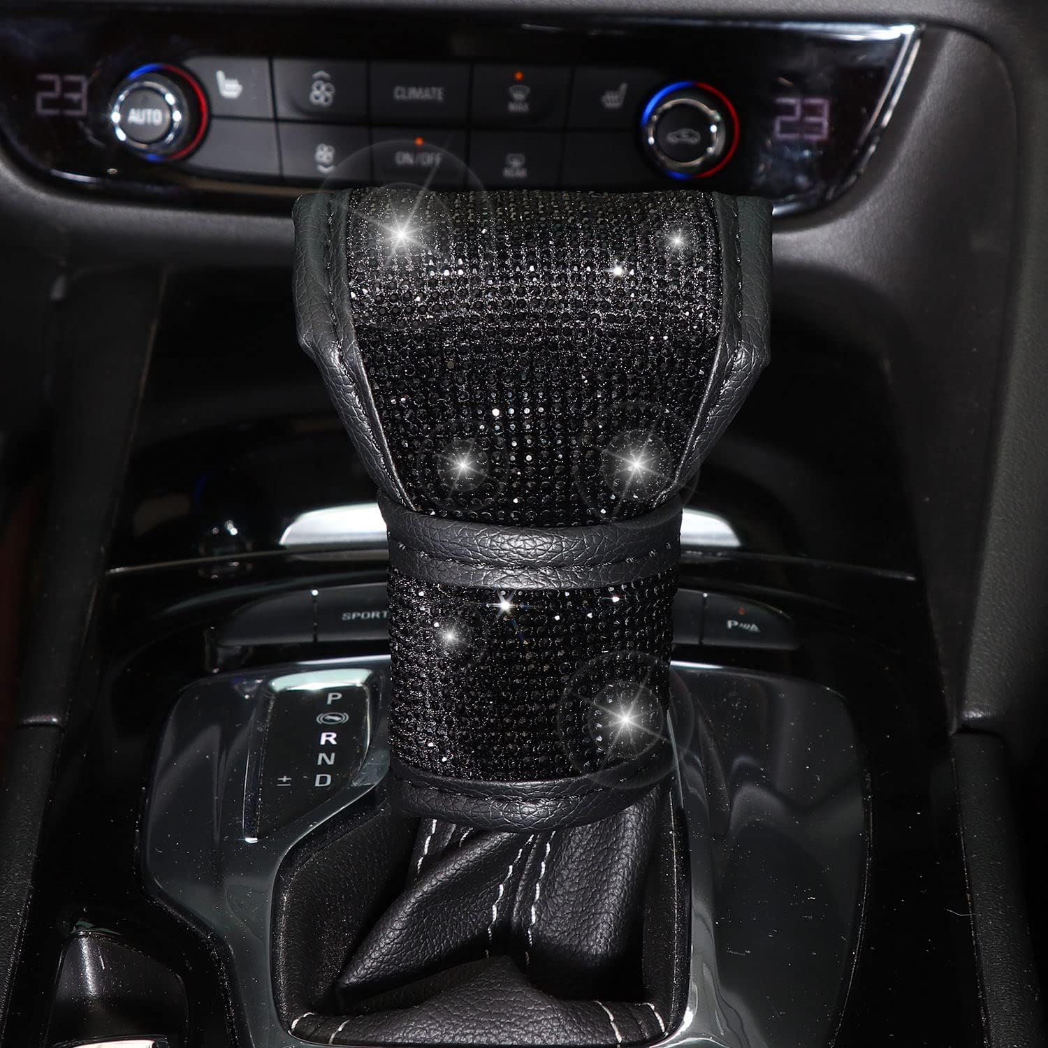 ToBeQueen 7 Pack Black Bling Car Accessories Set,Crystal Diamond Car Accessories for Women Girl 15 inch,Seat Belt Covers,Bling Gear Shift Cover,Push Start Button Ring, Cup Coaster,Black