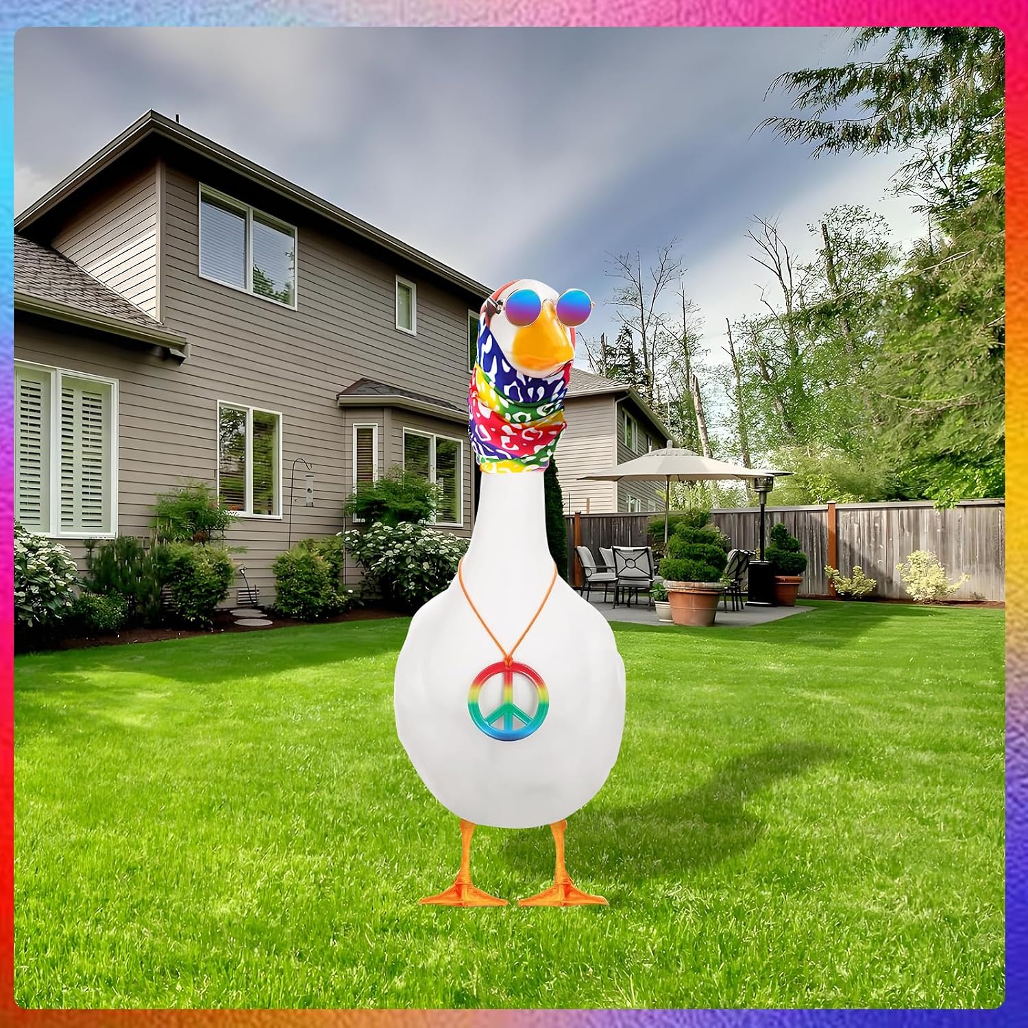 3Pcs Hip Hop Style Porch Goose Suit, Personalized Decoration Includes Hippie Headband Sunglasses Necklace, Costume Fits Approximately 23"/17" Size Figurine Goose