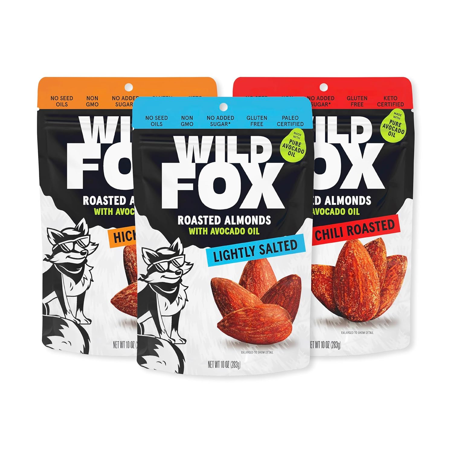 Wild Fox Roasted Almonds – Healthy Plant-Based Snack Made With Pure Avocado Oil And No Added Sugar Or Seed Oils Ideal For Keto, Paleo, Vegan And Gluten-Free Diets, Chili Roasted, 10 Ounce (Pack of 3)