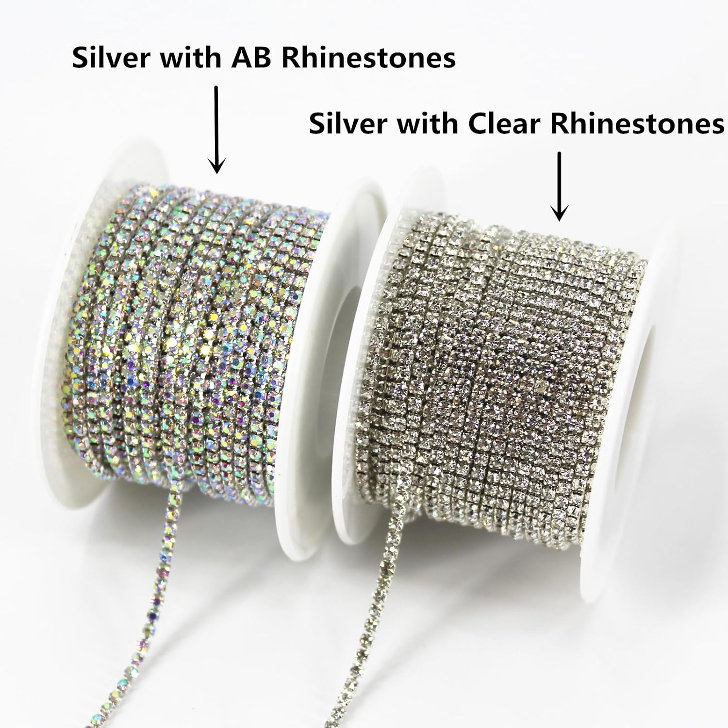 11 Yards 2MM Crystal Rhinestone Trim, Close Chain Trim,Rhinestone Strips for Sewing Crafts Ideal Wedding Party,Jewelry Making, Shoe Charms