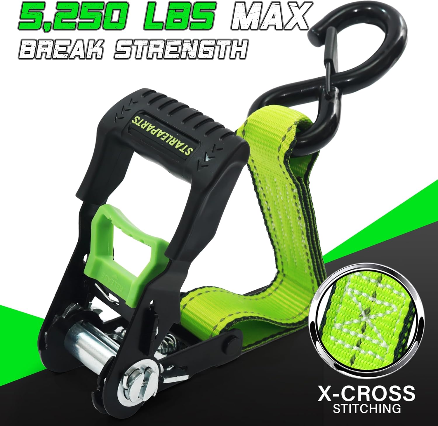 Motorcycle Tie Down Strap (4PK 1.5INX8FT) - 5,250lb Break Strength, Premium Ratchet Tie Down Straps Set, Soft Loop Ratchet Straps for Moving Appliances, Lawn Equipment, Cargo Straps for Trucks - Image 2