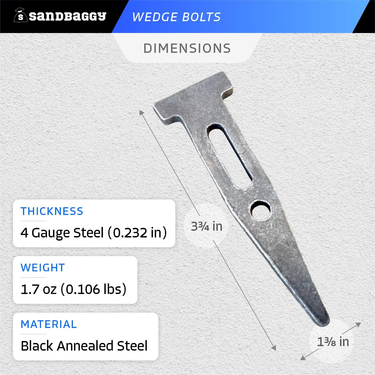 Sandbaggy 1 ⅜" x 3 ¾" Steel Wedge Anchor Bolts for Concrete Pouring & Masonry - Easy Installation - Reusable, Removable - Black Annealed Steel (50, Black, 1.375 inch x 3.75 inch)